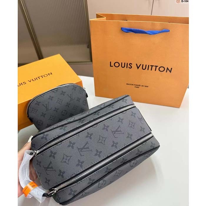 Louis Vuitton LV Unisex Dopp Kit Toilet Pouch Monogram Eclipse Coated Canvas