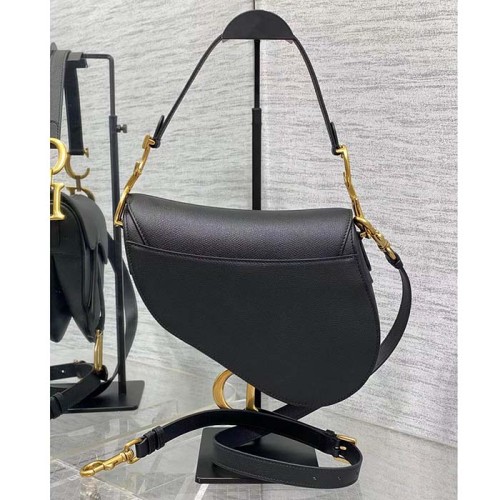Dior Women Saddle Bag Strap Black Grained Calfskin CD Signature Interior Back Pocket