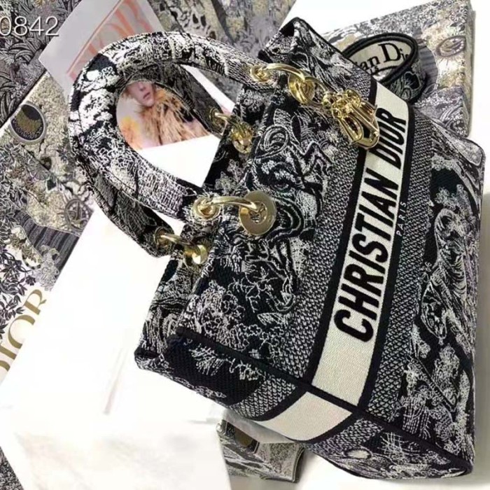 Dior Unisex Small Dior Book Tote Blue Toile De Jouy Embroidery