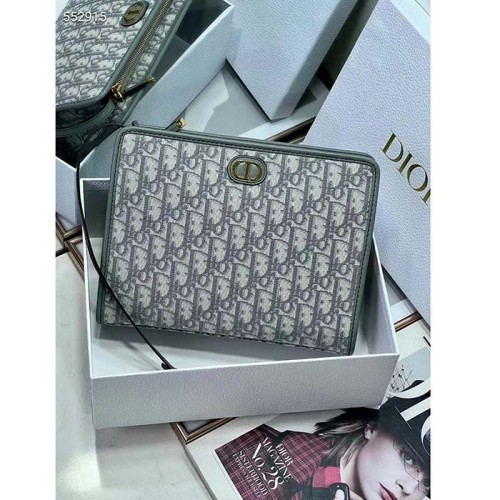 Dior Unisex CD Medium 30 Montaigne Pouch Gray Dior Oblique Jacquard