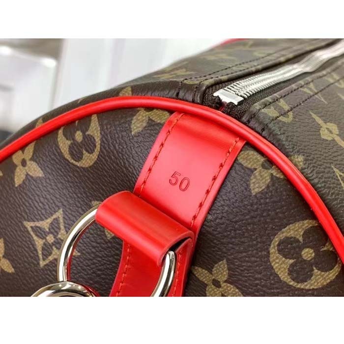 Louis Vuitton LV Unisex Keepall Bandoulière 50 Red Monogram Macassar Coated Canvas