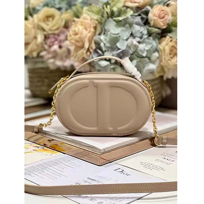 Dior Women CD Signature Oval Camera Bag Caramel Beige Calfskin Embossed