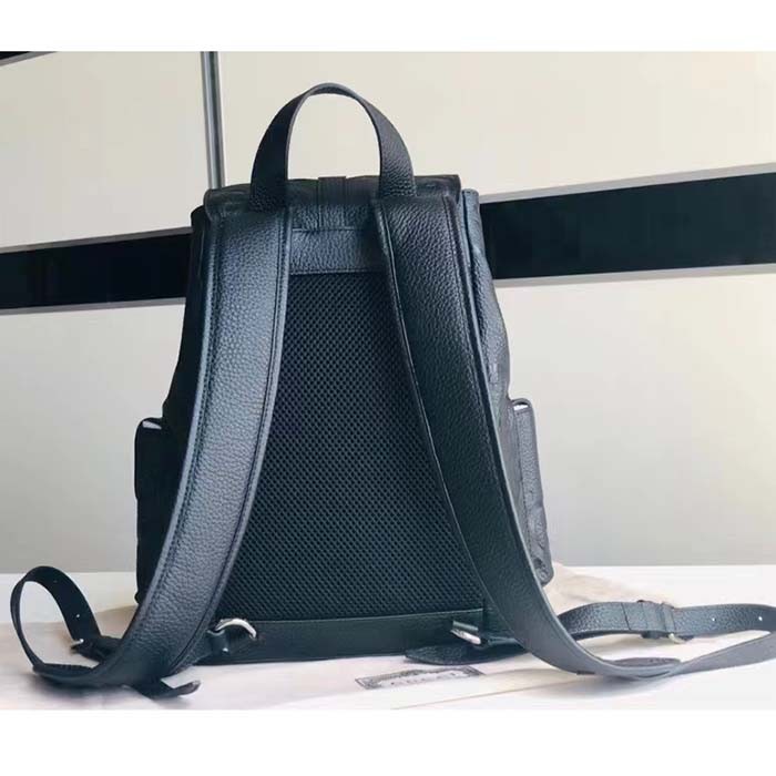 Gucci Unisex Jumbo GG Small Backpack Black Leather Cotton Linen Lining
