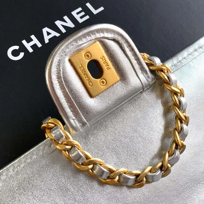 Chanel Women Mini Flap Bag Metallized Braided Calfskin Gold Tone Metal