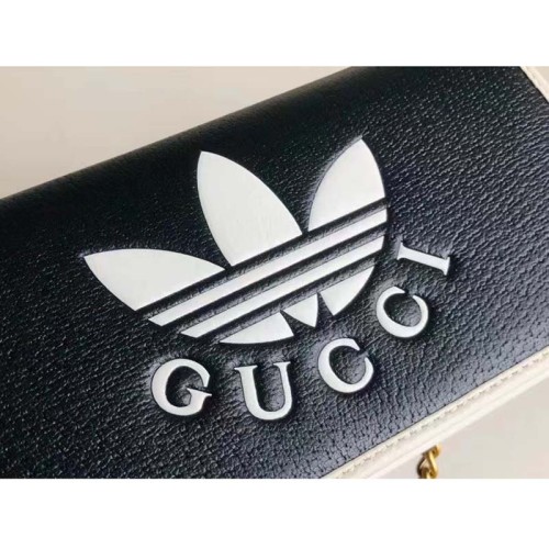 Gucci Women GG Adidas x Gucci Wallet Chain Black White Leather Interlocking G