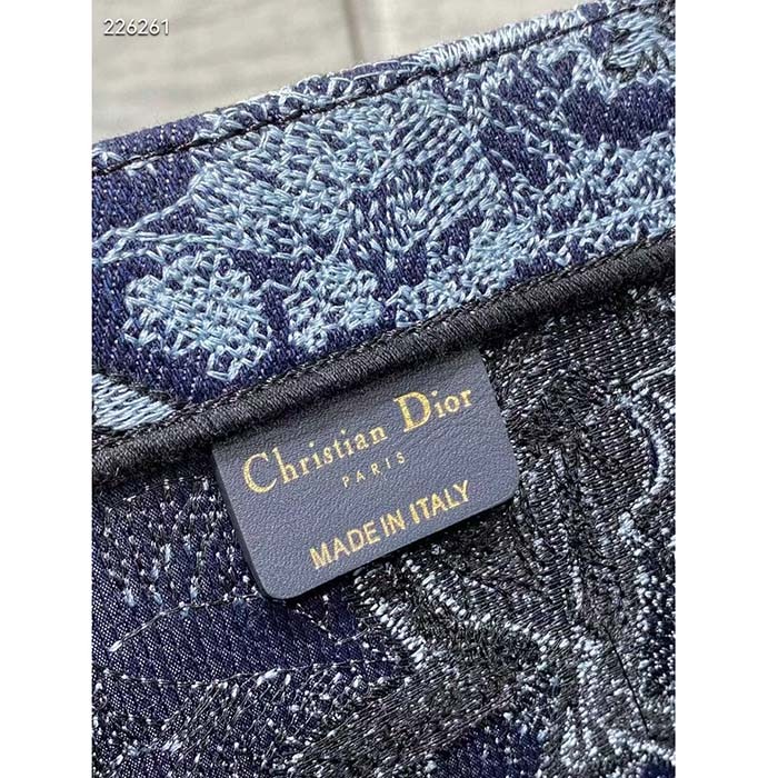 Dior Unisex CD Medium Book Tote Denim Blue Toile De Jouy Embroidery
