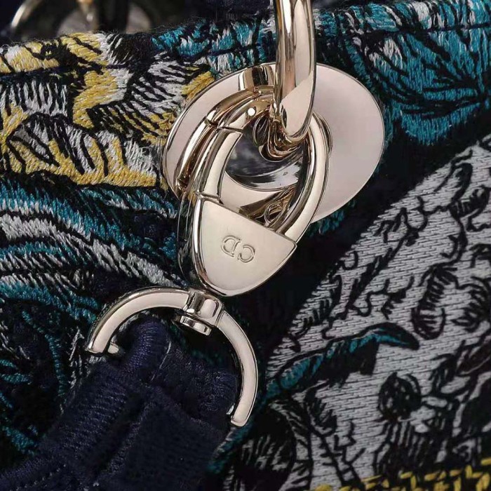 Dior Women Medium Lady D-lite Bag Latte Multicolor Dior Constellation Embroidery-Blue