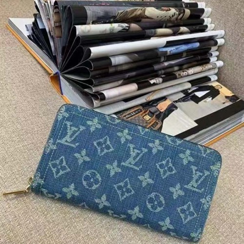 Louis Vuitton LV Unisex Zippy Wallet Purse Denim Blue GOTS Certified Cotton Monogram Denim