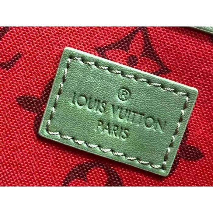 Louis Vuitton LV Unisex Keepall Bandoulière 55 Khaki Green Vermillion Red Monogram Canvas