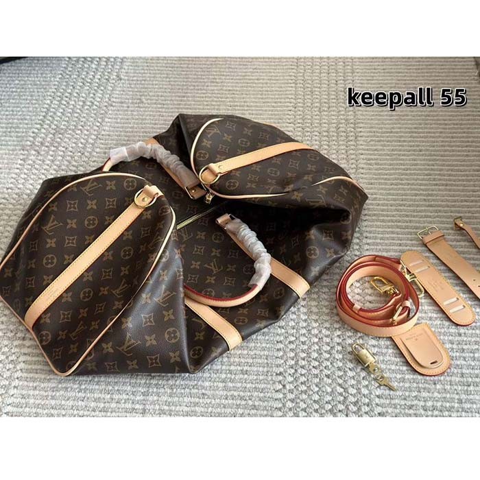 Louis Vuitton LV Unisex Keepall Bandoulière 55 Coated Canvas Natural Cowhide Leather M41414