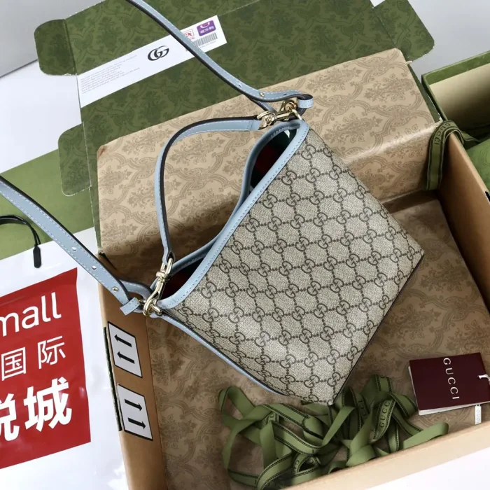 Gucci Women GG Emblem Small Bucket Bag-Light Blue 815118