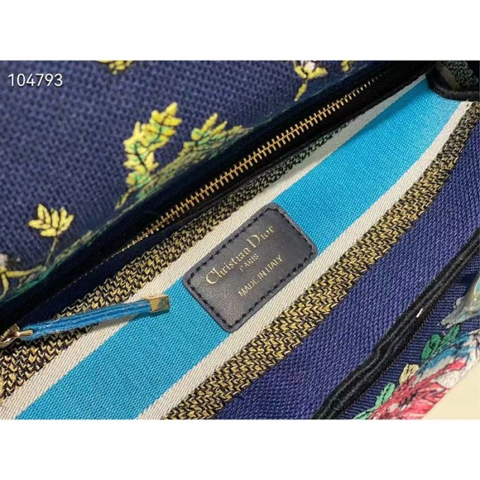 Dior Women CD Medium Lady D-Lite Bag Blue Multicolor D-Constellation Embroidery
