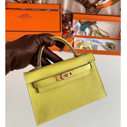 Hermes Women Mini Kelly 20 Bag Epsom Leather Gold Hardware-Yellow