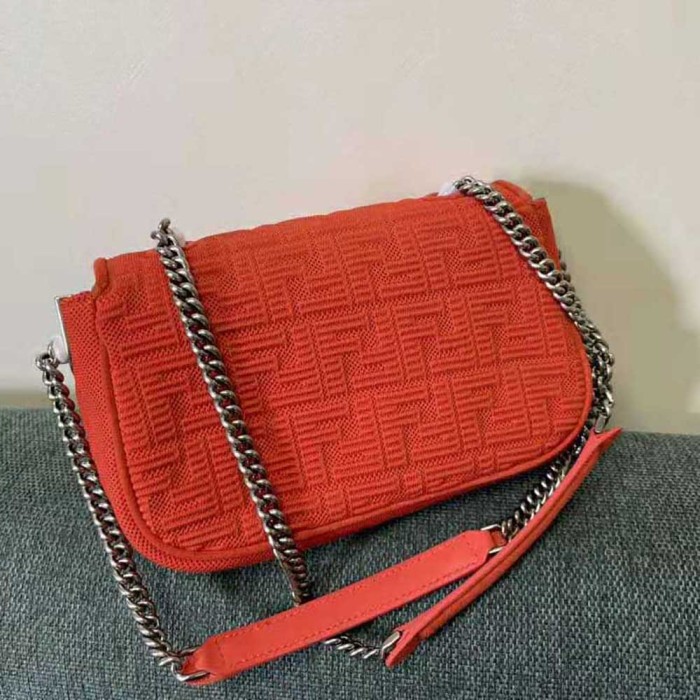 Fendi Women Midi Baguette Chain FF Fabric Bag-Red