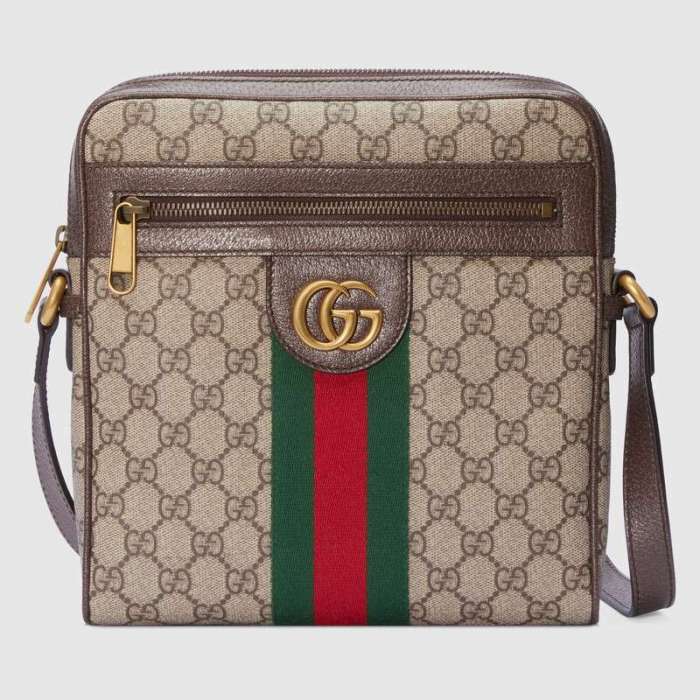 Gucci GG Men Ophidia GG Small Messenger Bag in Beige/Ebony Soft GG Supreme Canvas