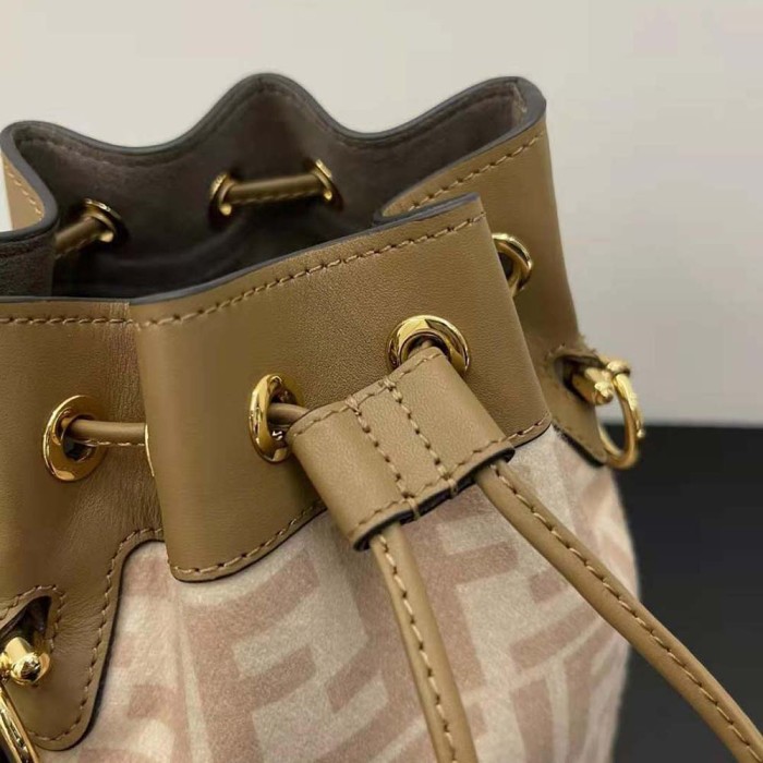 Fendi Women Small Mon Tresor FF Beige Wool Mini-Bag