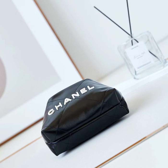 Chanel Women CC 22 Mini Handbag Calfskin Gold-Tone Lacquered Metal Black