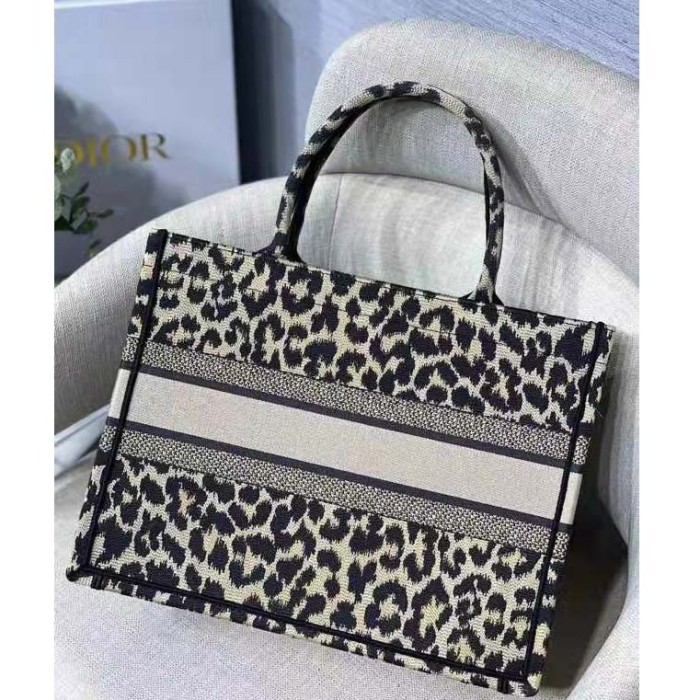 Dior Unisex CD Medium Dior Book Tote Beige Multicolor Mizza Embroidery