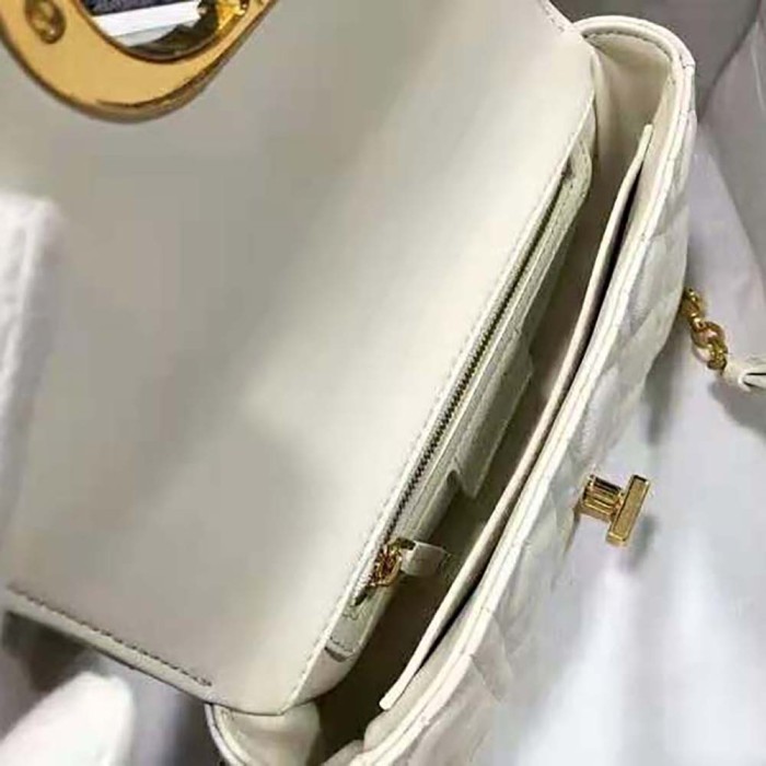 Dior Women Small Dior Caro Bag Lvory Supple Cannage Calfskin-White