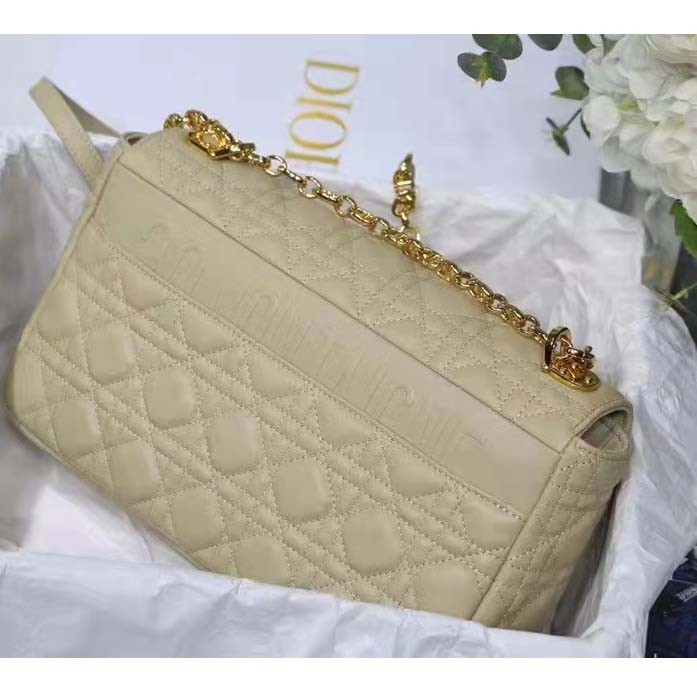 Dior Women CD Large Dior Caro Bag Beige Supple Cannage Calfskin