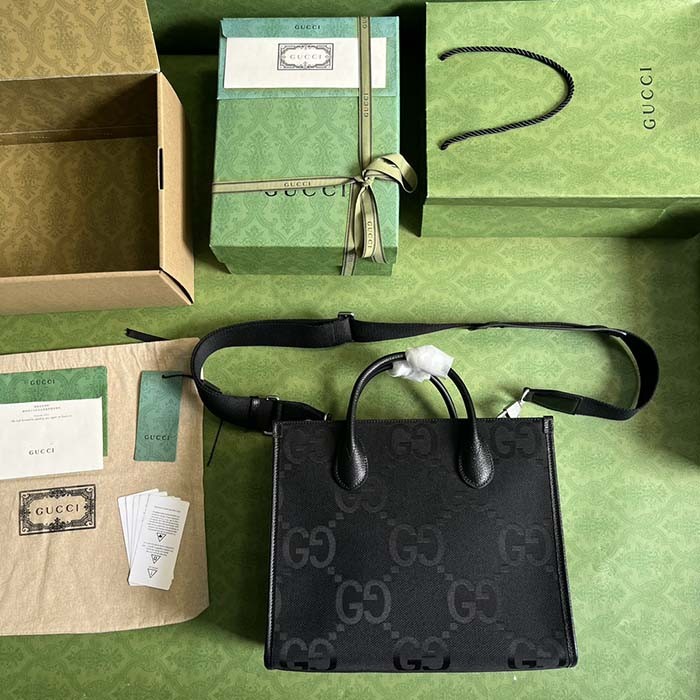 Gucci Unisex Jumbo GG Tote Bag Black Jumbo GG Canvas Hook Closure