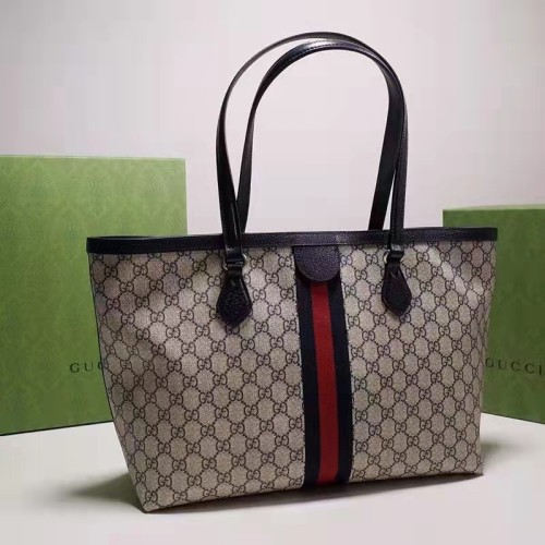 Gucci Unisex Ophidia Medium GG Tote Beige Blue GG Supreme Canvas