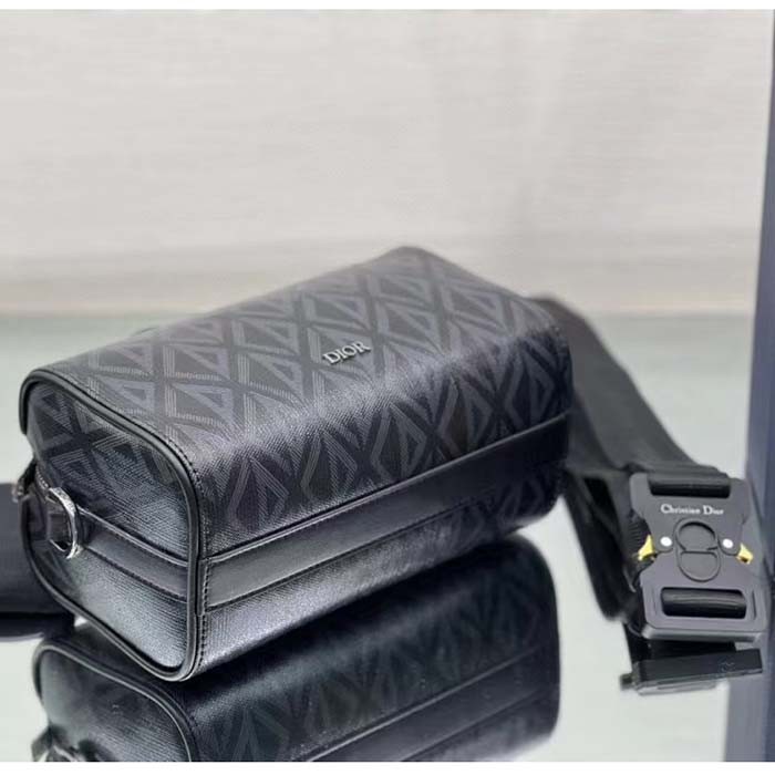 Dior Unisex CD Lingot Pouch Black CD Diamond Canvas Smooth Calfskin