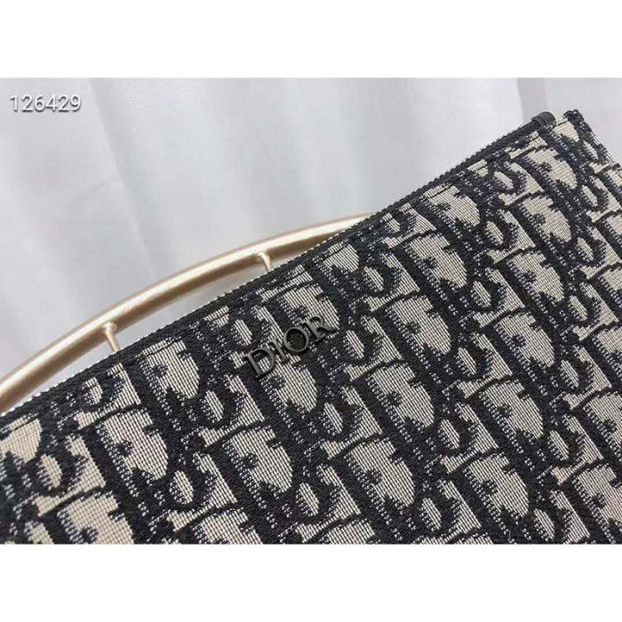 Dior Unisex Pouch Beige and Black Dior Oblique Jacquard-Black