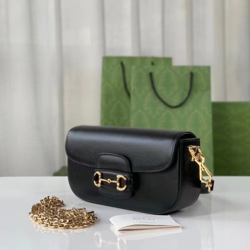 Gucci Women GG Horsebit 1955 Small Shoulder Bag Black Leather Top Handle