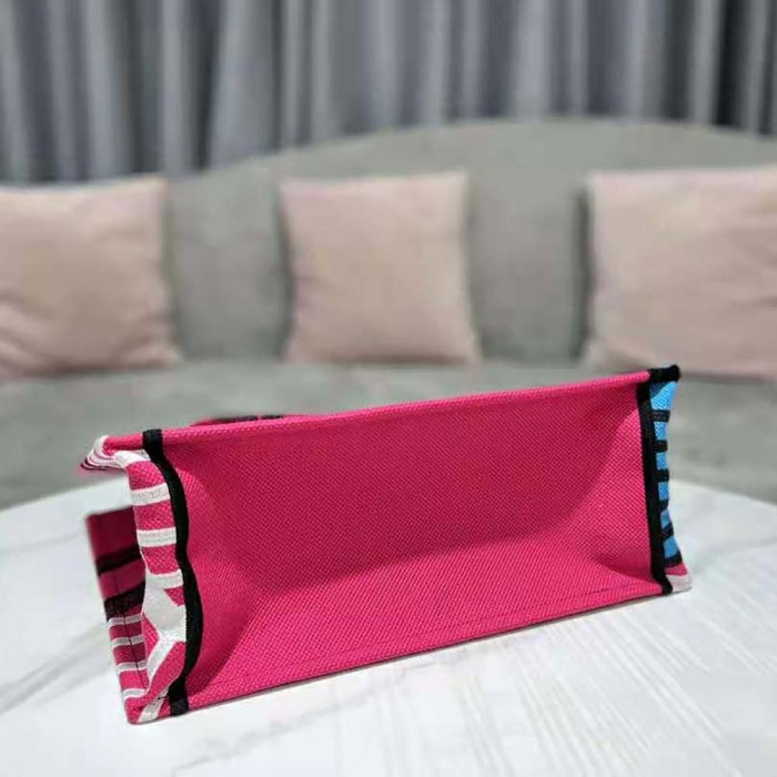 Dior Women Medium Dior Book Tote Bright Blue and Pink D-Jungle Pop Embroidery