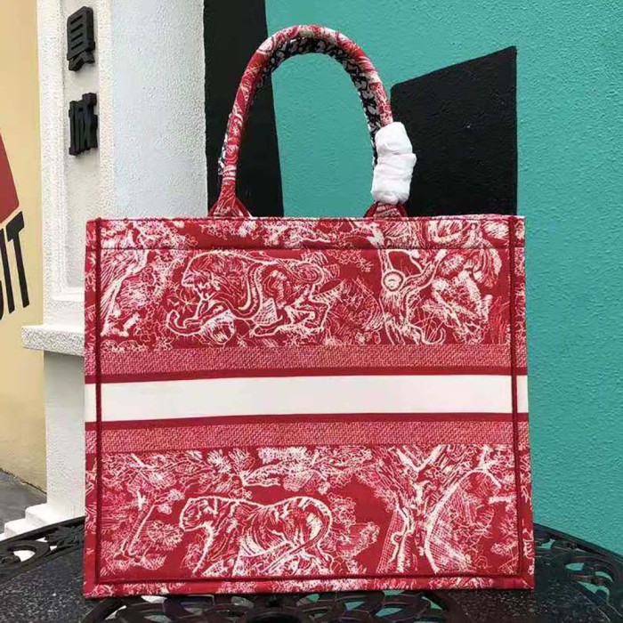 Dior Women Small Dior Book Tote Raspberry Toile de Jouy Reverse Embroidery