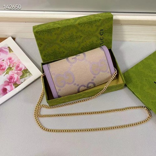 Gucci Women Ophidia Jumbo GG Continental Wallet Beige Lilac Canvas Double G