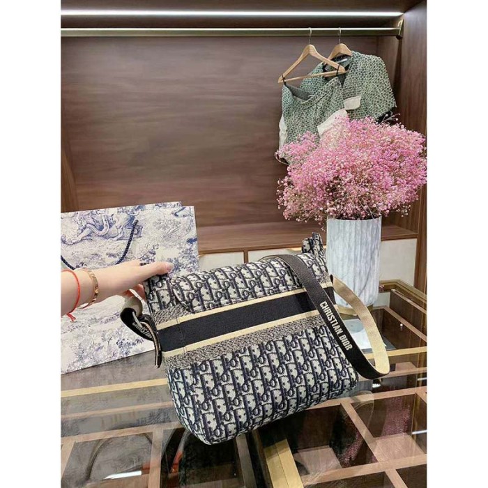 Dior Women Diorcamp Bag Blue Dior Oblique Embroidery 'Christian Dior'