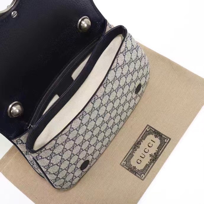 Gucci Women Blondie Medium Top Handle Bag Beige Blue Supreme Canvas