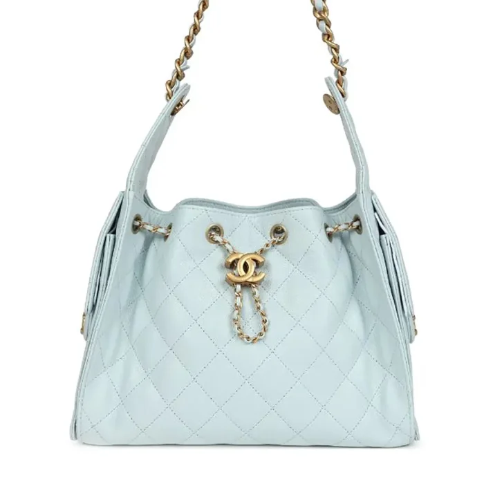 Chanel Women 25 Small Handbag Grained Calfskin Gold Tone Metal-Light Blue