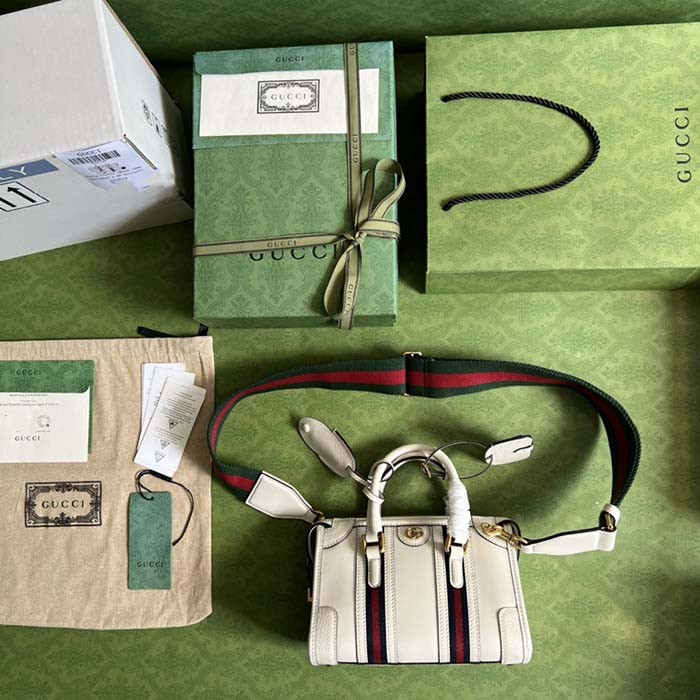 Gucci Unisex GG Mini Top Handle Bag Double G White Smooth Leather