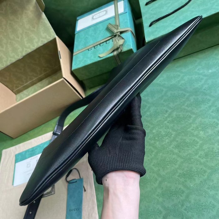 Gucci Women GG Aphrodite Large Shoulder Bag Black Soft Leather Moiré Lining