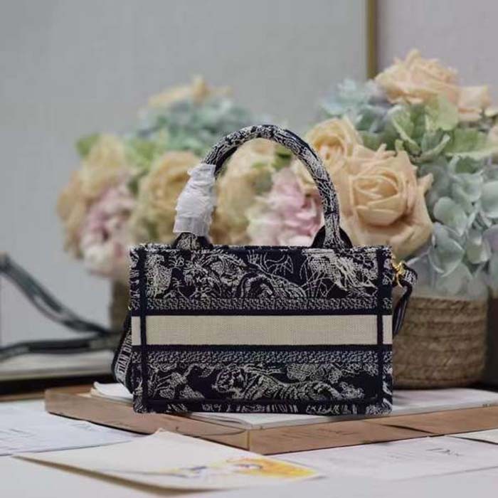 Dior Women Mini Dior Book Tote Strap Blue Toile De Jouy Reverse Embroidery