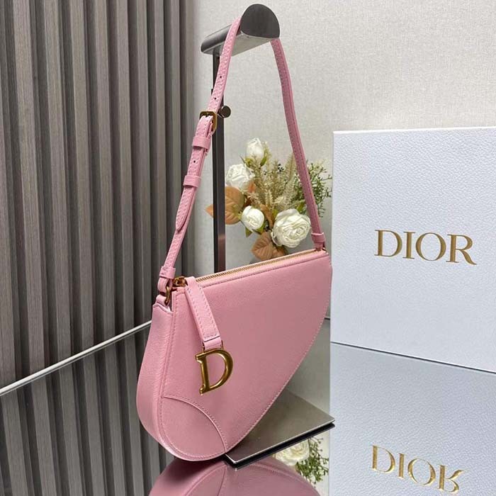 Dior CD Women Saddle Rodeo Pouch Melocoton Pink Goatskin