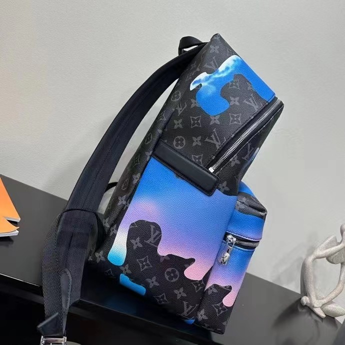 Louis Vuitton LV Unisex Discovery Backpack Sunrise Monogram Eclipse Coated Canvas Cowhide Leather