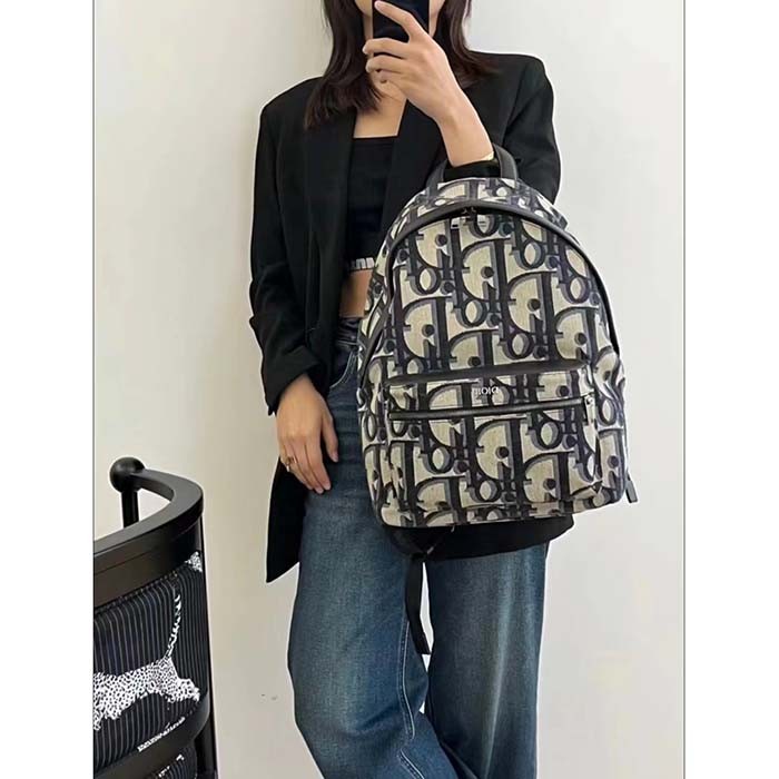 Dior Unisex CD Rider Backpack Beige Black Maxi Dior Oblique Jacquard