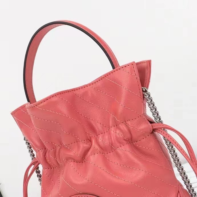 Gucci Women GG Blondie Mini Bucket Bag Pink Leather Round Interlocking G