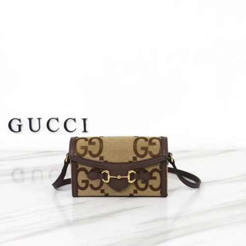 Gucci Unisex GG Horsebit 1955 Jumbo GG Mini Bag Camel Ebony Canvas