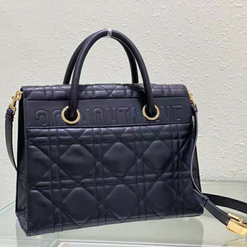 Dior Women Medium ST Honore Tote Black Macrocannage Lambskin