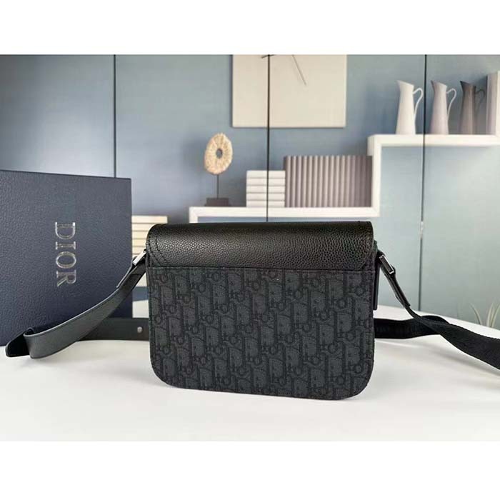 Dior Unisex CD Mini Saddle Bag Strap Black Oblique Jacquard Grained Calfskin