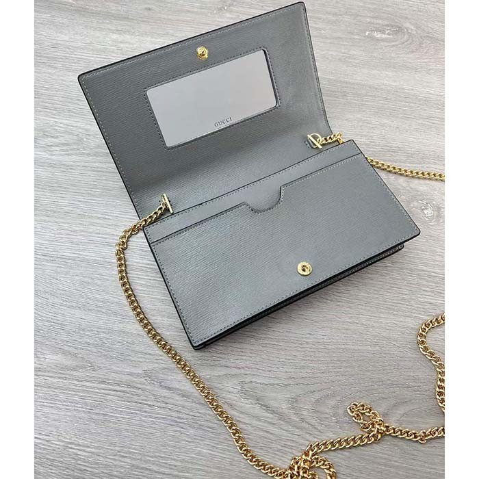 Gucci Women GG Chain Wallet Gucci Script Pale Green Leather Taffeta
