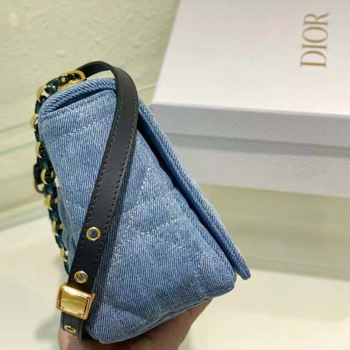 Dior Women CD Medium Dior Caro Bag Bright Blue Macrocannage Denim