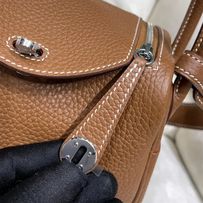 Hermes Women Lindy Mini 19 in Clemence Leather-Brown/Silver