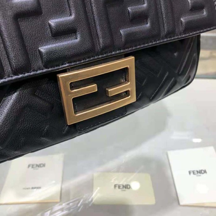 Fendi Women Iconic Medium Baguette Black Leather Bag