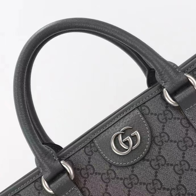 Gucci GG Unisex Ophidia Medium Tote Bag Grey Black GG Supreme Tender Canvas